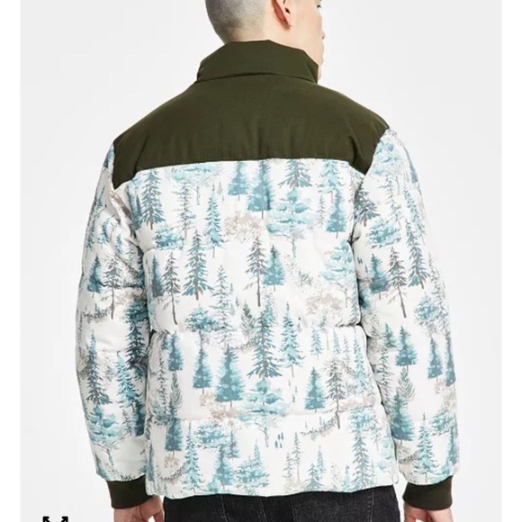 Sun and Stone Wilderness Forest Men's Green Forest Print Puffer Jacket - Picture 2 of 3